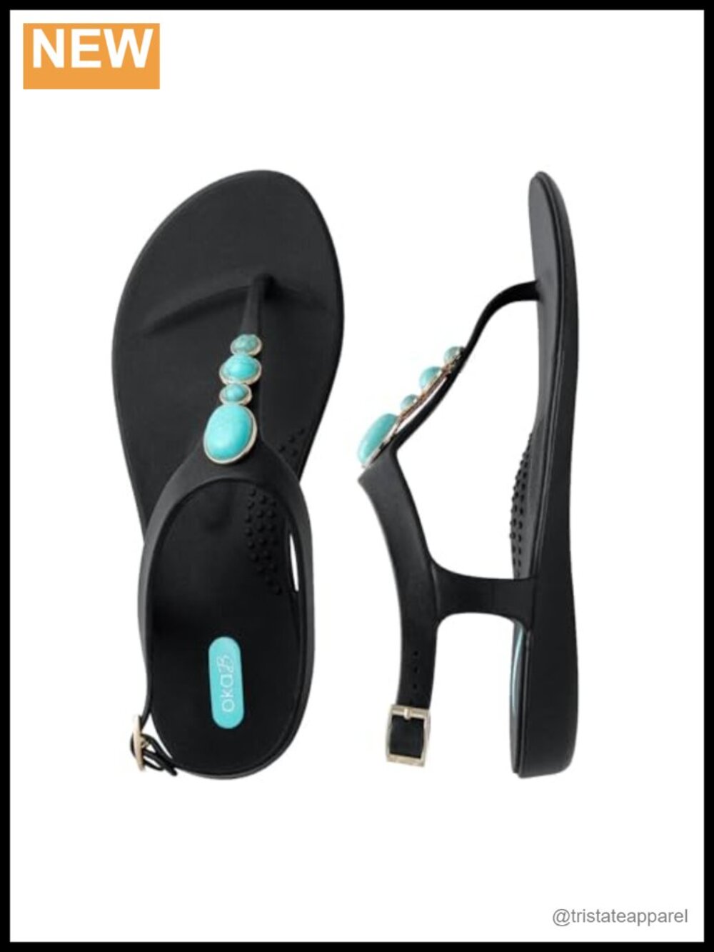 Arch Support T-Strap Flip Flop Sandal with Stone Charms Waterproof